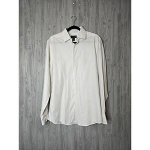 SCOTT BARBER Men's Long Sleeve Dress Shirt Classic Fit Grid Pattern Beige Medium